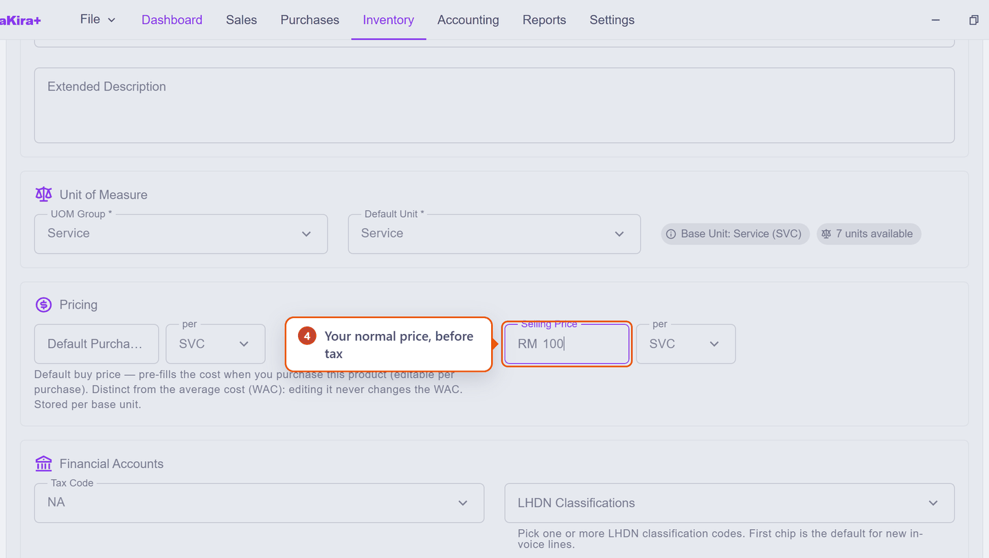 The Selling Price field on the New Product form