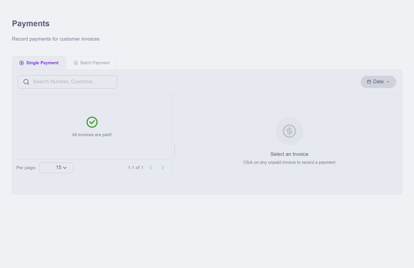 The Payments screen now reading All invoices are paid